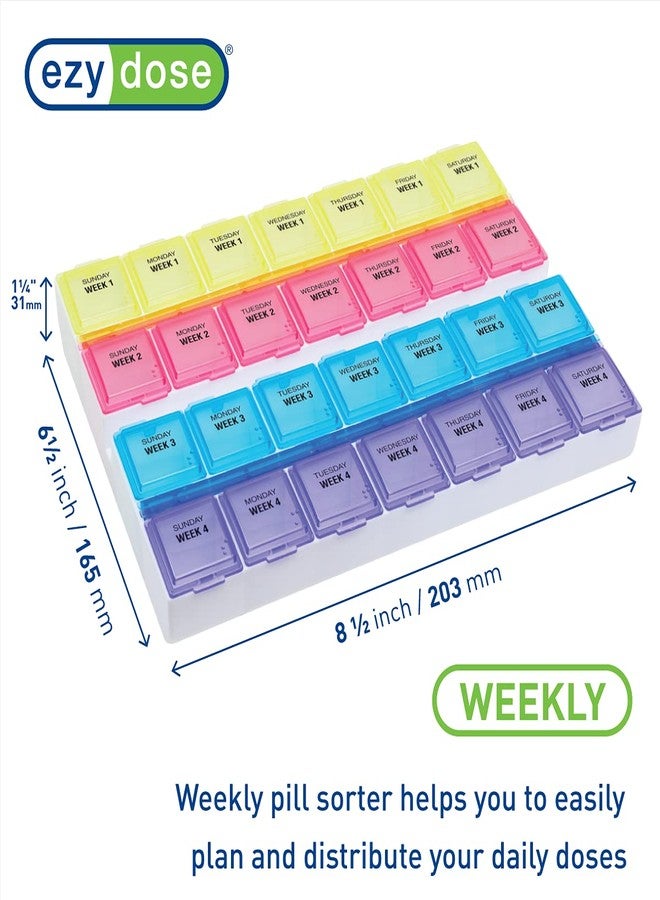 EZY DOSE Monthly (28-Day) Pill Case, Daily Medicine Planner, Vitamin Organizer, Supplement Container, One Month, Large Contoured Compartments, Convenient and Easy to Use, Colored Lids, BPA Free - Image 2